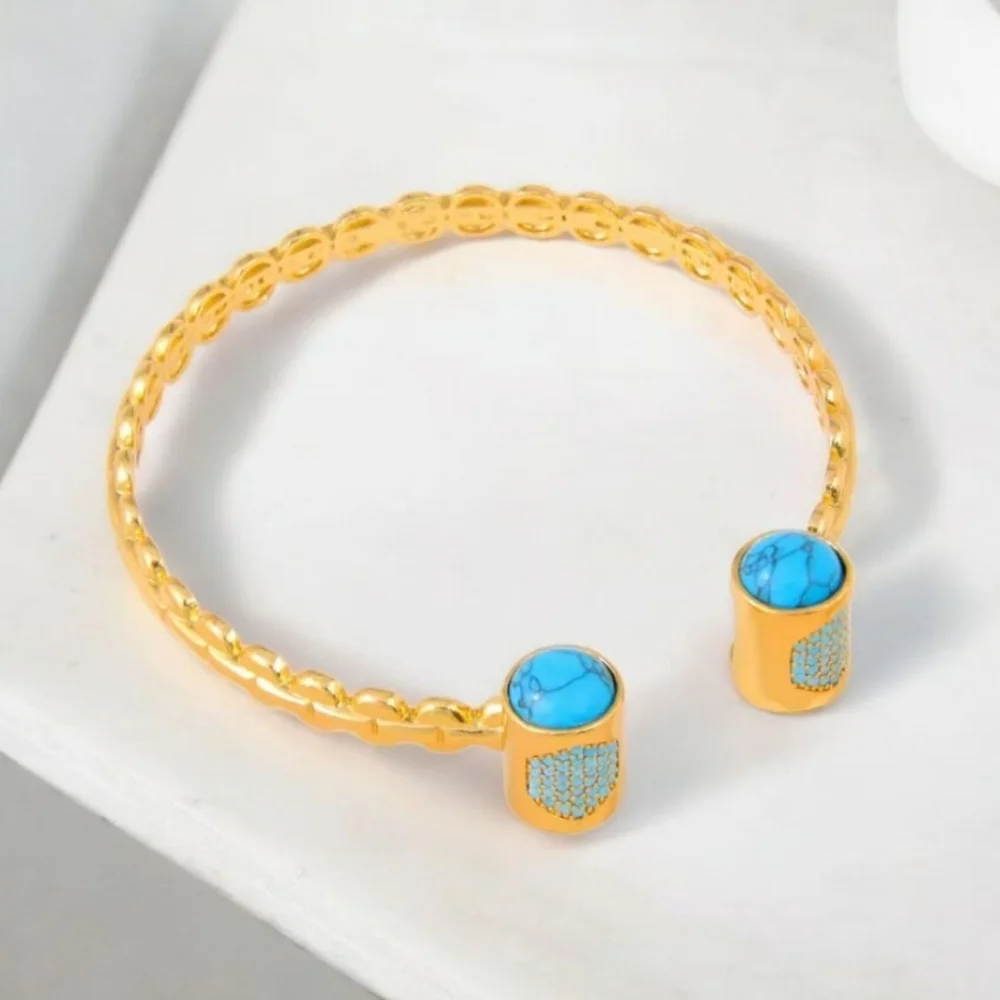 Gold Plated Turquoise Cabochon Crystal Bracelet
